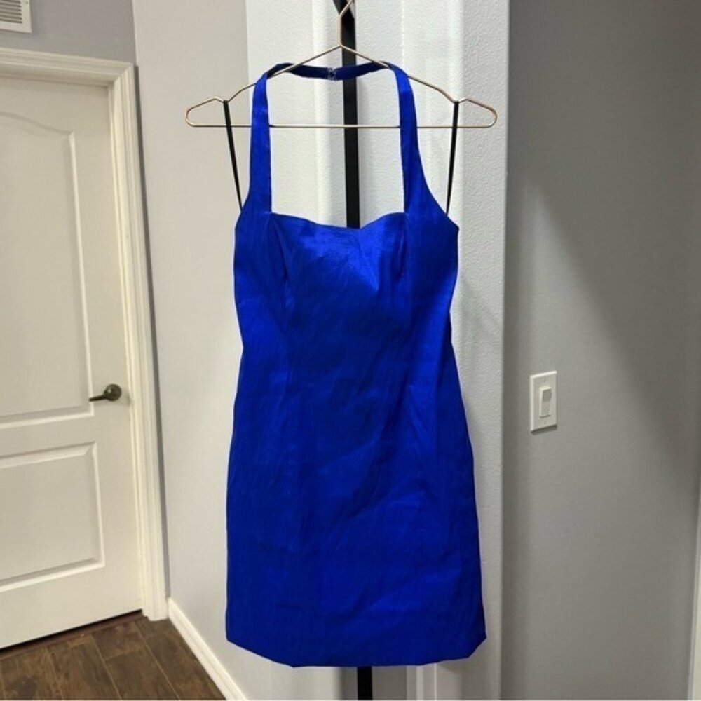 NBD Revolve Cobalt Blue Mini Dress Halter Size Large Evening Wedding Formal